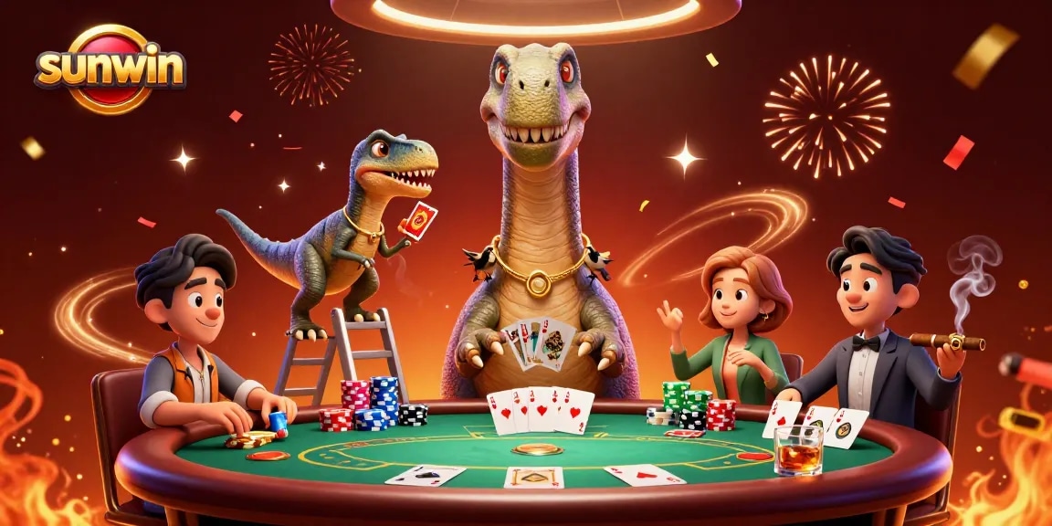 Experience the thrilling excitement at sunwin with vibrant casino elements and cartoon characters.