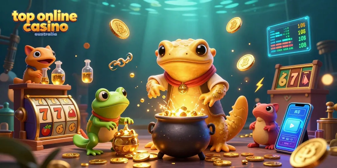 Transform your gameplay at the top online casino Australia with vibrant, dynamic slot elements and gold coins.