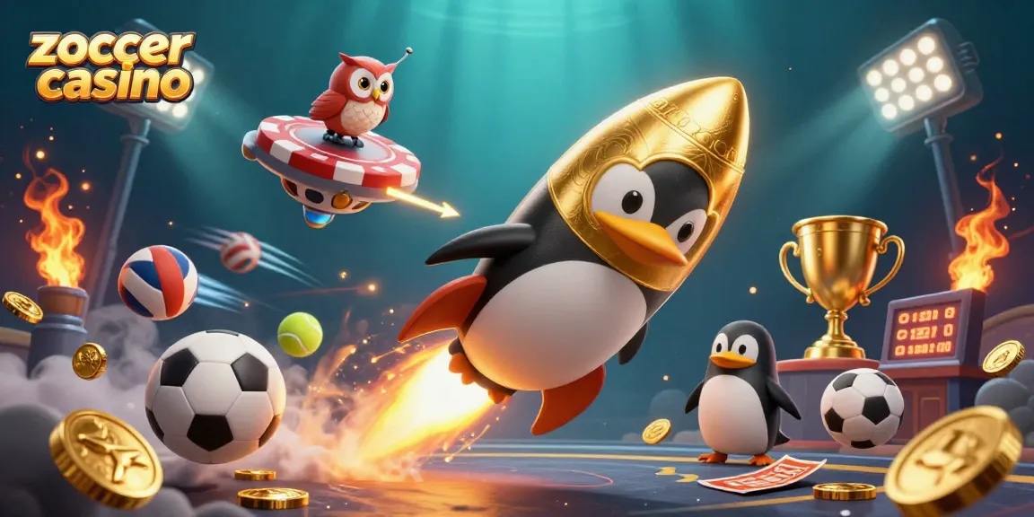 Experience the thrill of zoccer casino with a dynamic space adventure featuring a golden penguin and exciting sports elements.