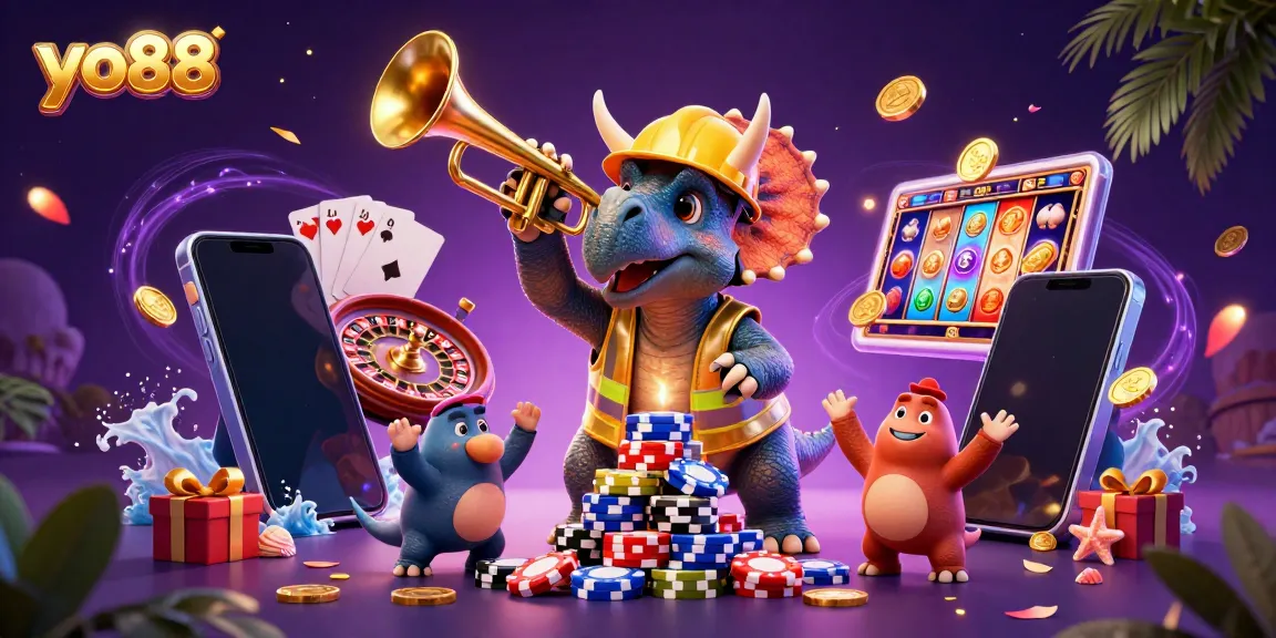Engage in thrilling adventures with yo88, featuring vibrant characters celebrating casino success.
