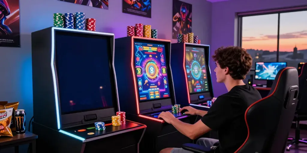 Player enjoying the gg soft bounce ball slot game with vibrant graphics and snacks.