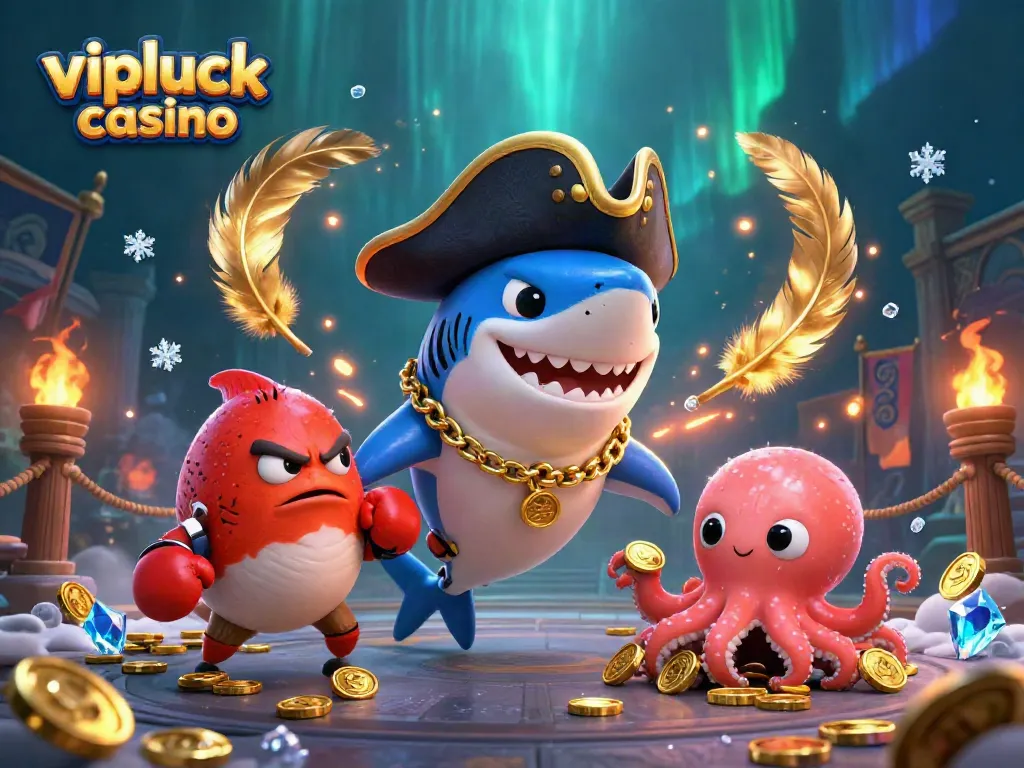 Experience the excitement of vipluck casino with this vibrant 3D illustration of a lively underwater scene.