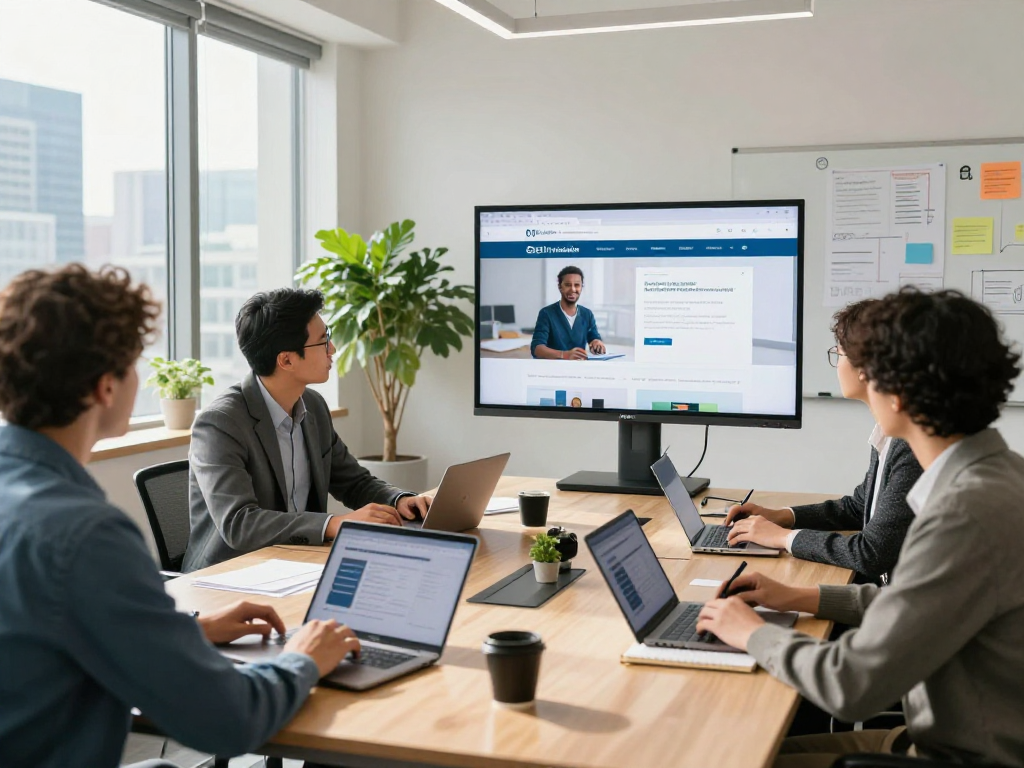 Team collaborating on Barrierefreie und rechtssichere Webseiten Dienstleistung in modern office.