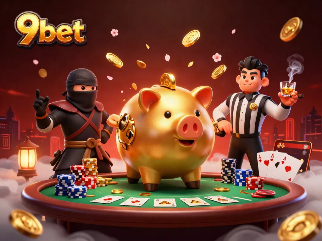 Engage in thrilling gameplay at 9bet with our vibrant casino illustration featuring dynamic characters and rich gambling elements.