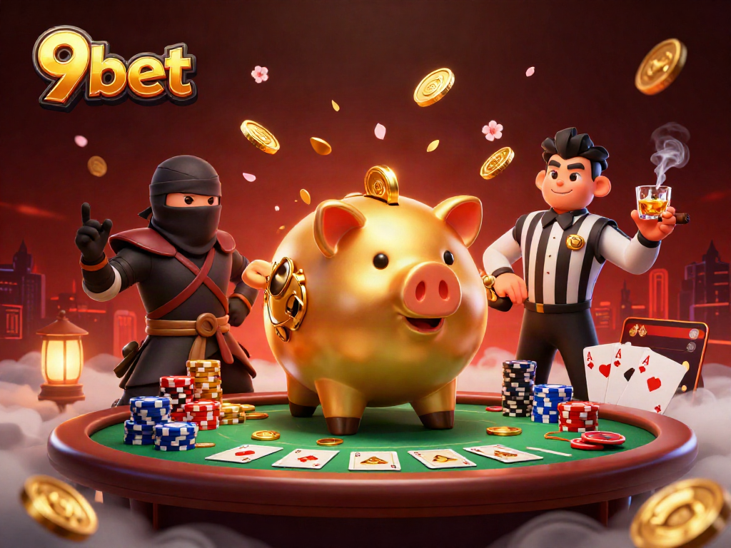 Engage in thrilling gameplay at 9bet with our vibrant casino illustration featuring dynamic characters and rich gambling elements.
