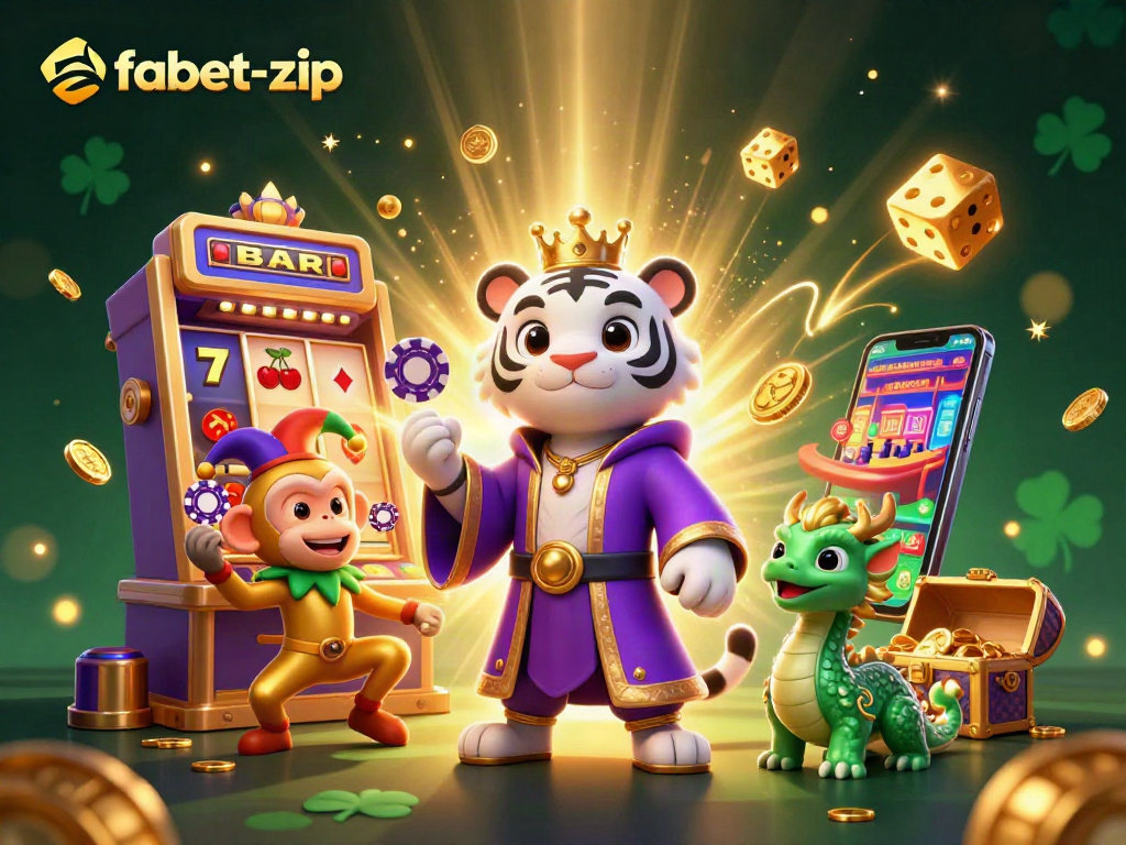 Experience thrilling gameplay with fabet-zip in this vibrant 3D casino scene featuring a tiger and playful monkey.