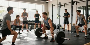 Deus Medical unterstützt Athleten beim Muskelaufbau in einem modernen Fitnessstudio.
